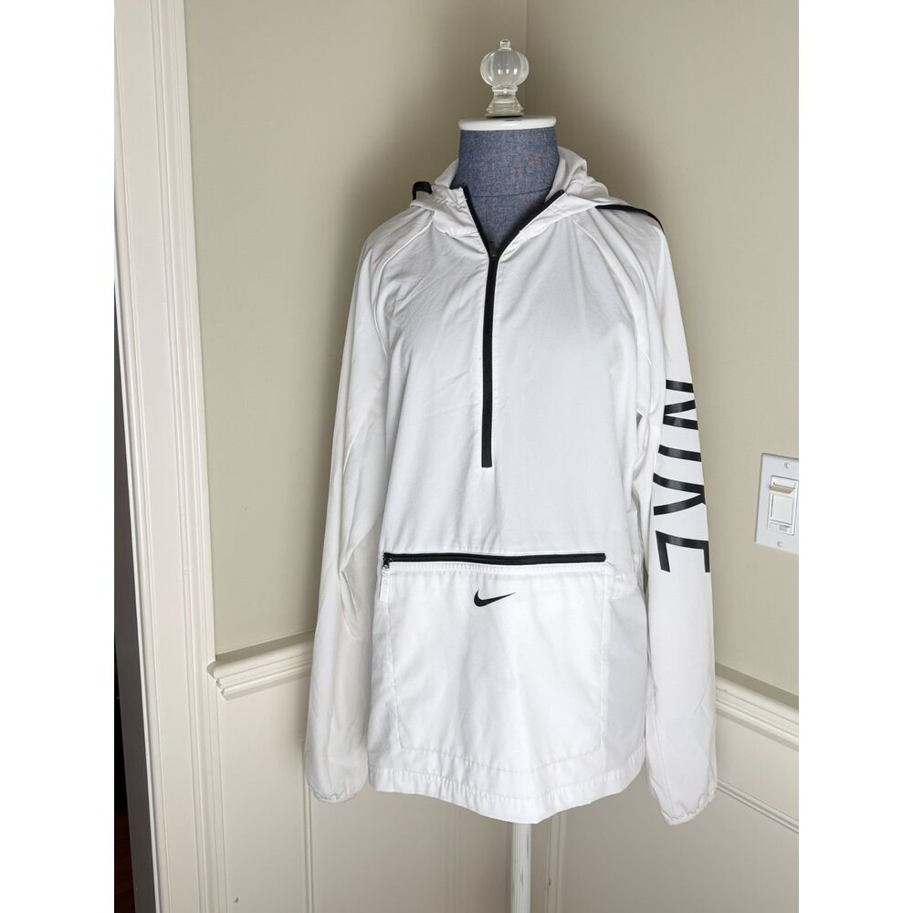 Nike Dri-FIT White Black Logo Hooded Anorak Pullover Jacket Women’s M